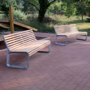 Steel wood back Bench chair